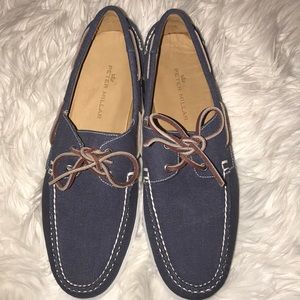 Peter Millar Seaside Washed Blue Canvas Boat Shoes